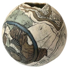 Vintage Textured Studio Pottery Sphere Vase