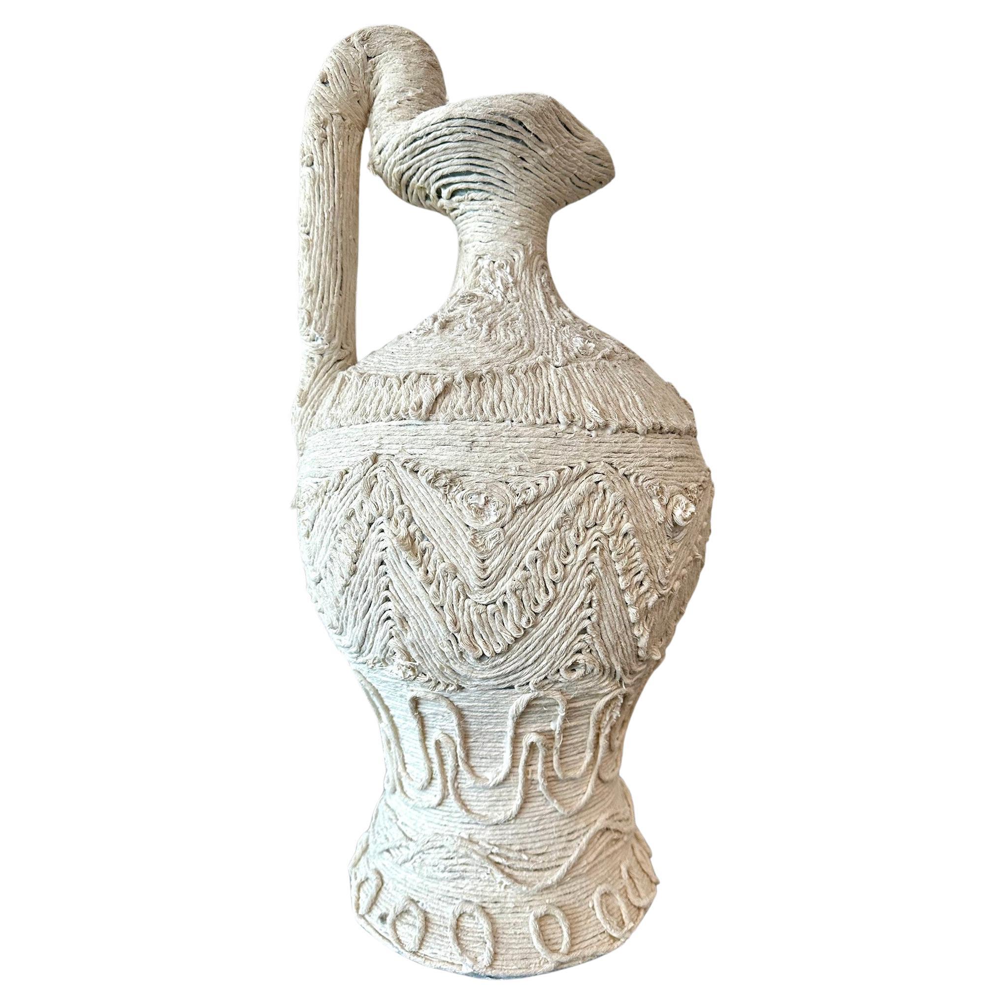 Vintage Textured Textile Covered Vase With Handle