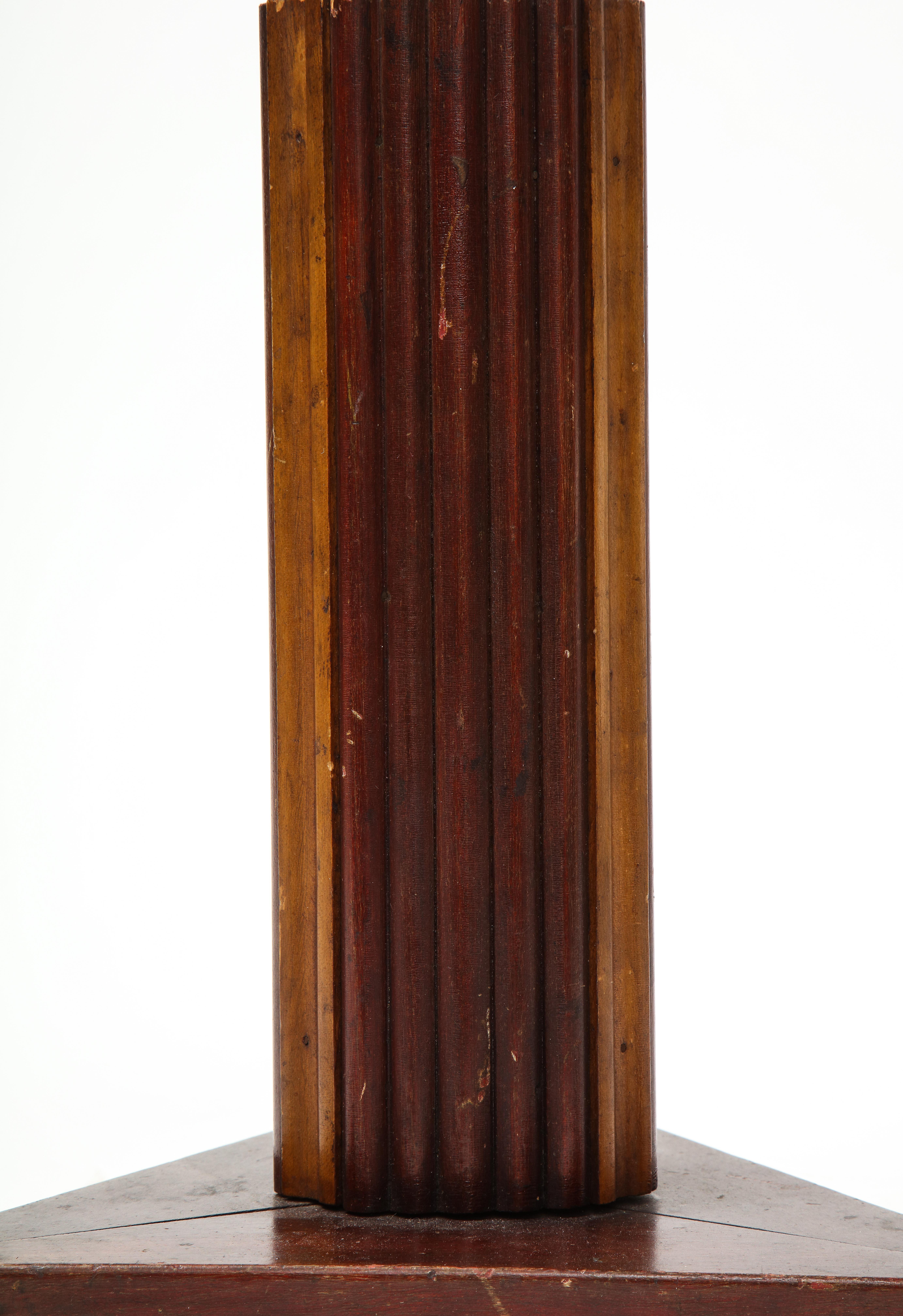 Vintage Textured Wooden Table Lamp with Triangular Base, France, 20th Century 1