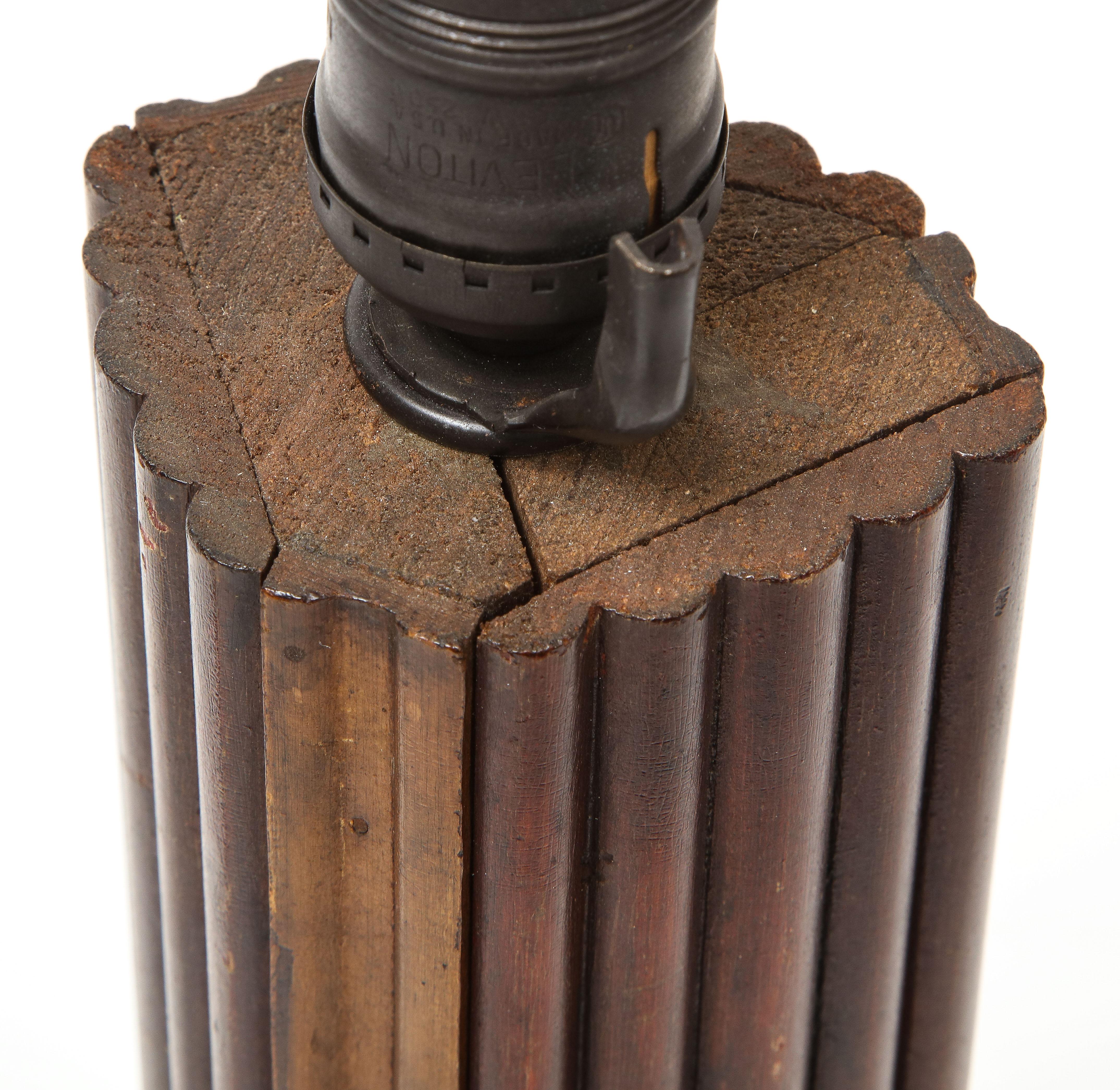 Vintage Textured Wooden Table Lamp with Triangular Base, France, 20th Century 2