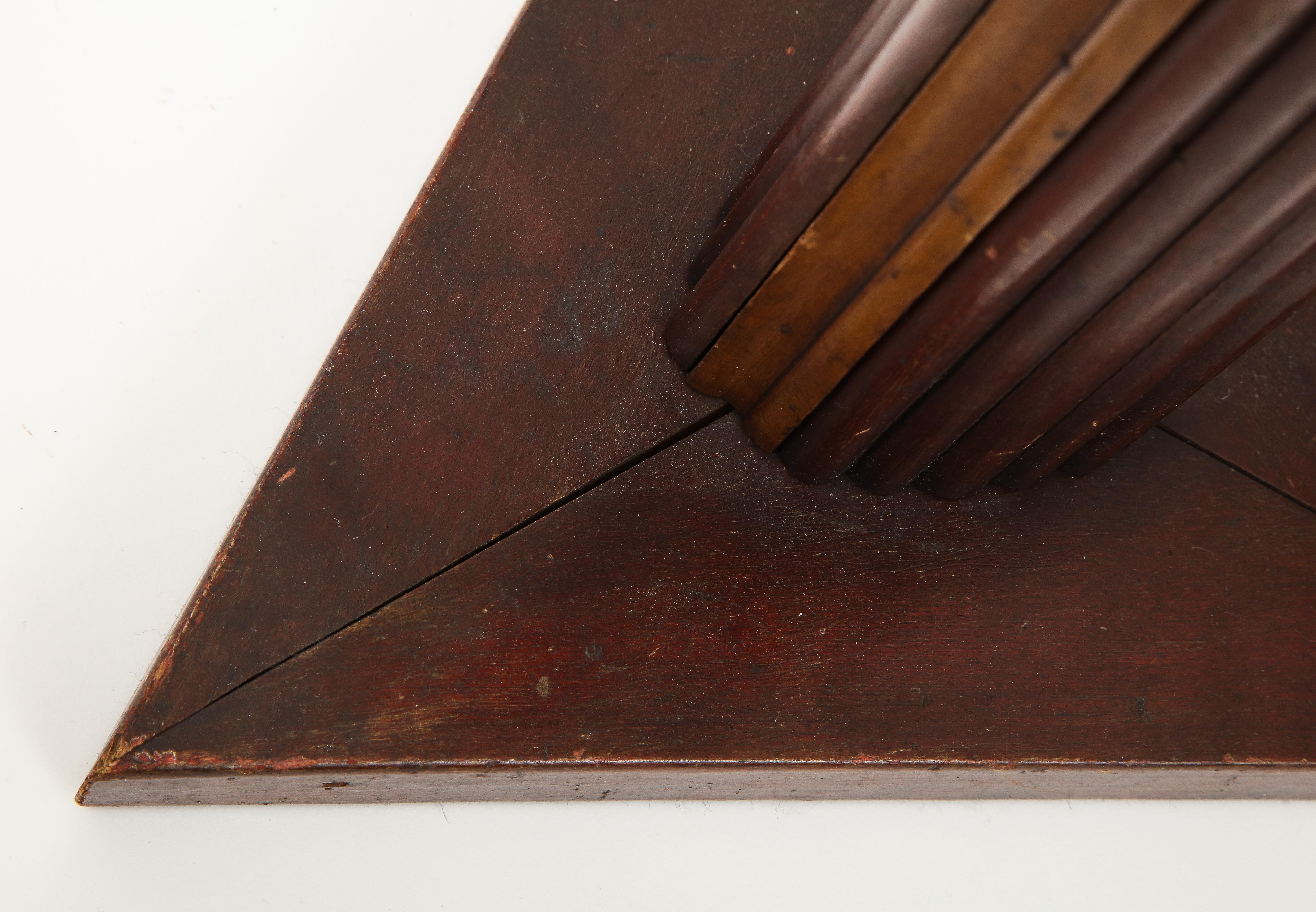 Vintage Textured Wooden Table Lamp with Triangular Base, France, 20th Century 3