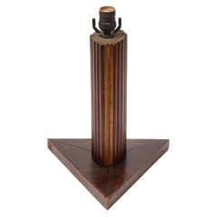 Vintage Textured Wooden Table Lamp with Triangular Base, France, 20th Century
