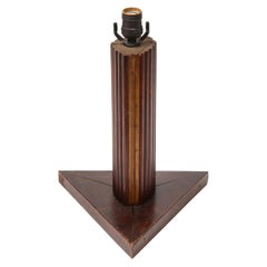 Vintage Textured Wooden Table Lamp with Triangular Base, France, 20th Century