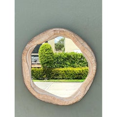 Vintage Textured Woven Rattan Mirror