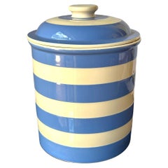 Vintage T.G. Green Blue/White Large Cornishware Bread Storage Crock Jar-England