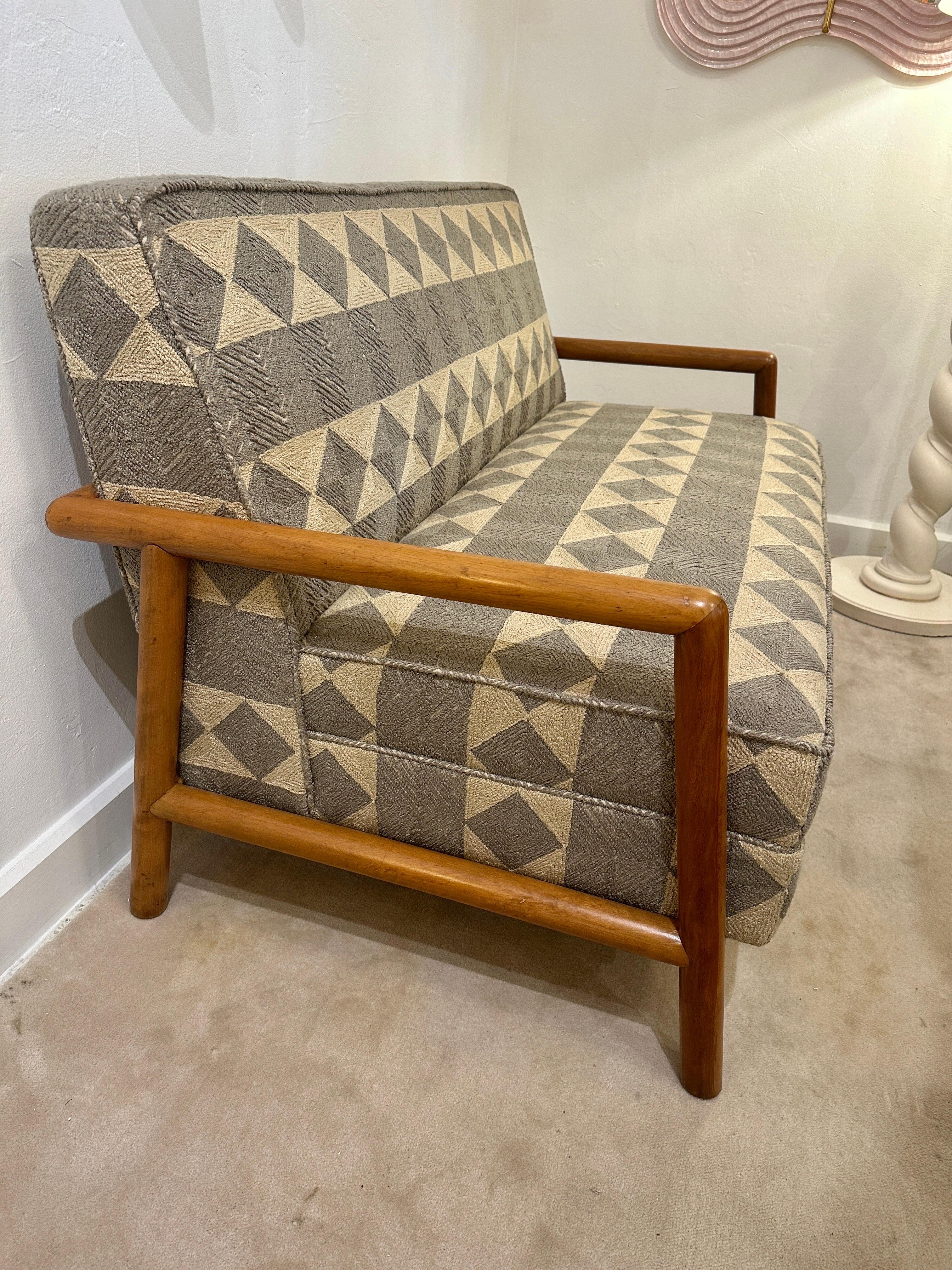 Vintage T.H. Robsjohn Gibbings Bleached Walnut Sofa for Widdicomb For Sale 1