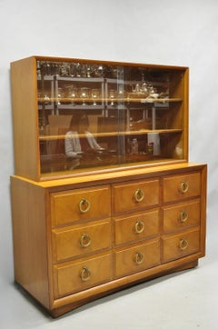 Vintage T.H. Robsjohn Gibbings for Widdicomb Mahogany Brass Ring China Cabinet