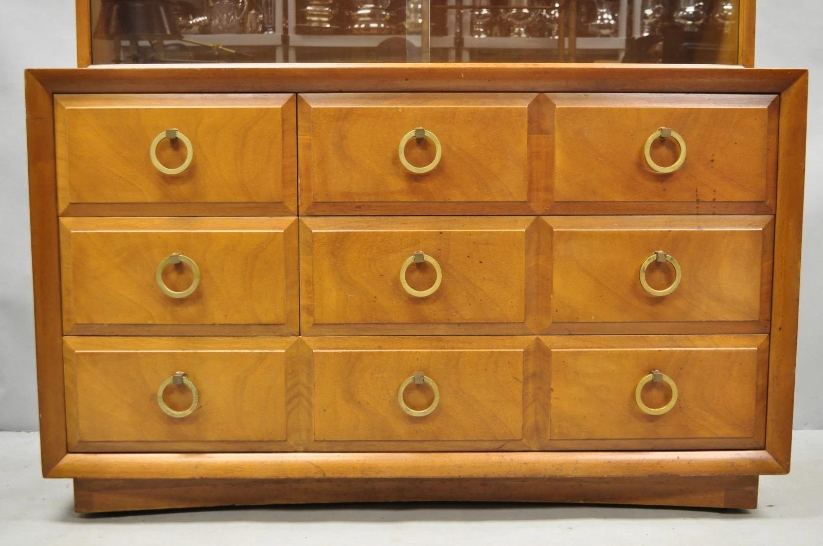 Vintage T.H. Robsjohn Gibbings para Widdicomb Vajilla de caoba con anillo de latón Moderno de mediados de siglo en venta