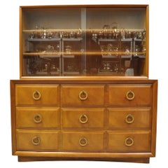 Vintage T.H. Robsjohn Gibbings for Widdicomb Mahogany Brass Ring China Cabinet