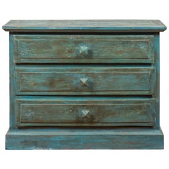 Vintage Thai 1950s Clothing Chest with Teal Seafoam Patina and Three Drawers