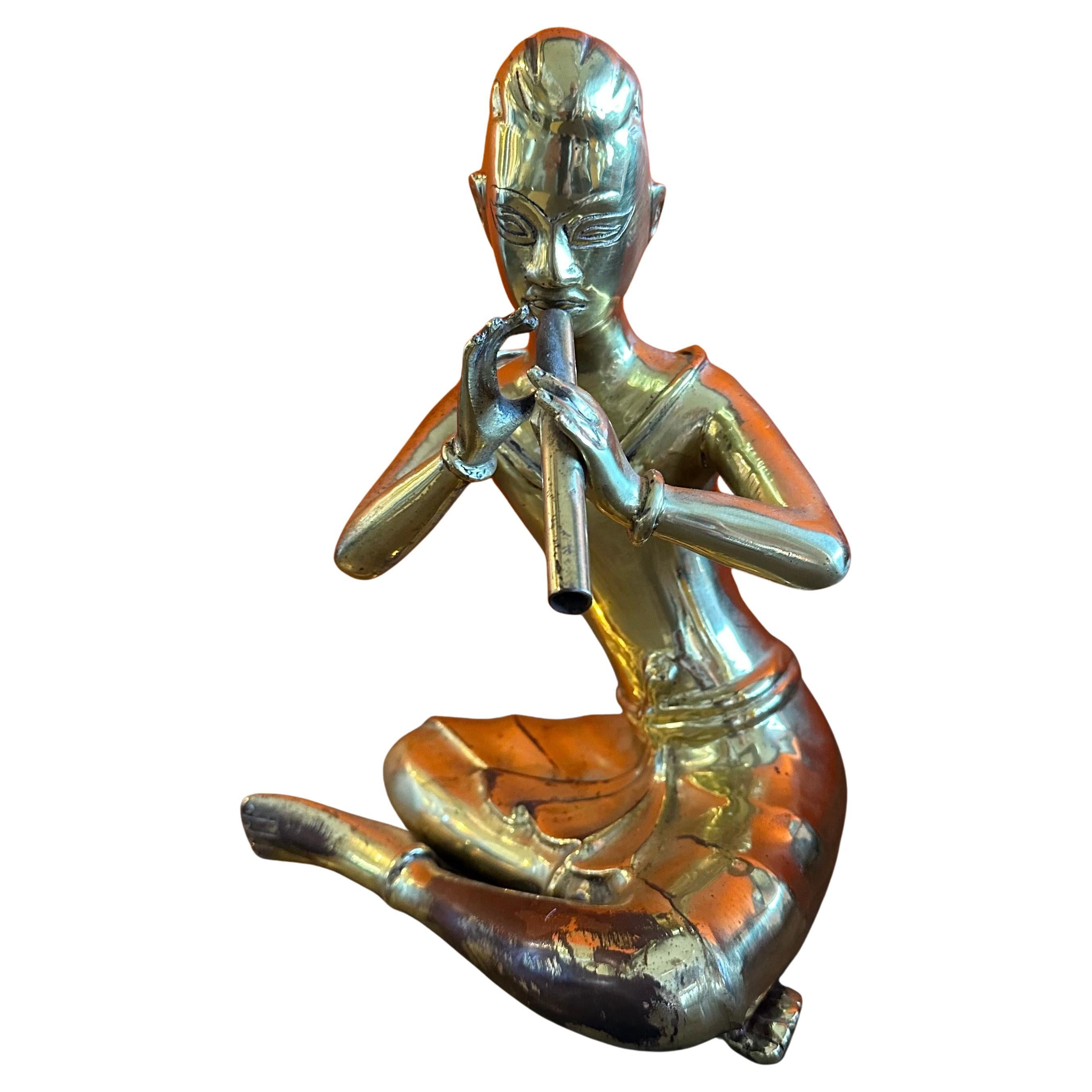 Vintage Thai Brass Snake Charmer Sculpture