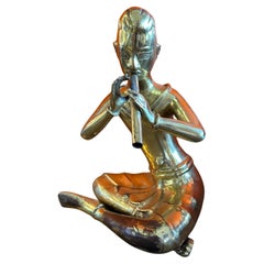 Vintage Thai Brass Snake Charmer Sculpture