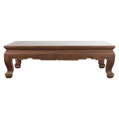 Vintage Thai Brown Wooden Coffee Table with Waisted Carved Apron and Chow Legs
