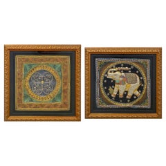 Vintage Thai Burmese Kalaga Embroidery, Framed, Set of 2 Pcs