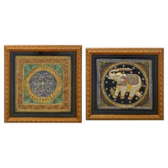 Used Thai Burmese Kalaga Embroidery, Framed, Set of 2 Pcs 