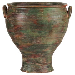 Vintage Thai Ceramic Planter with Green, Brown, and Red Patinated Glaze