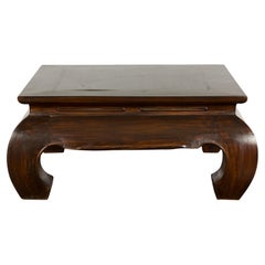 Vintage Thai Chow Leg Coffee Table with Dark Brown Lacquer and Pierced Apron