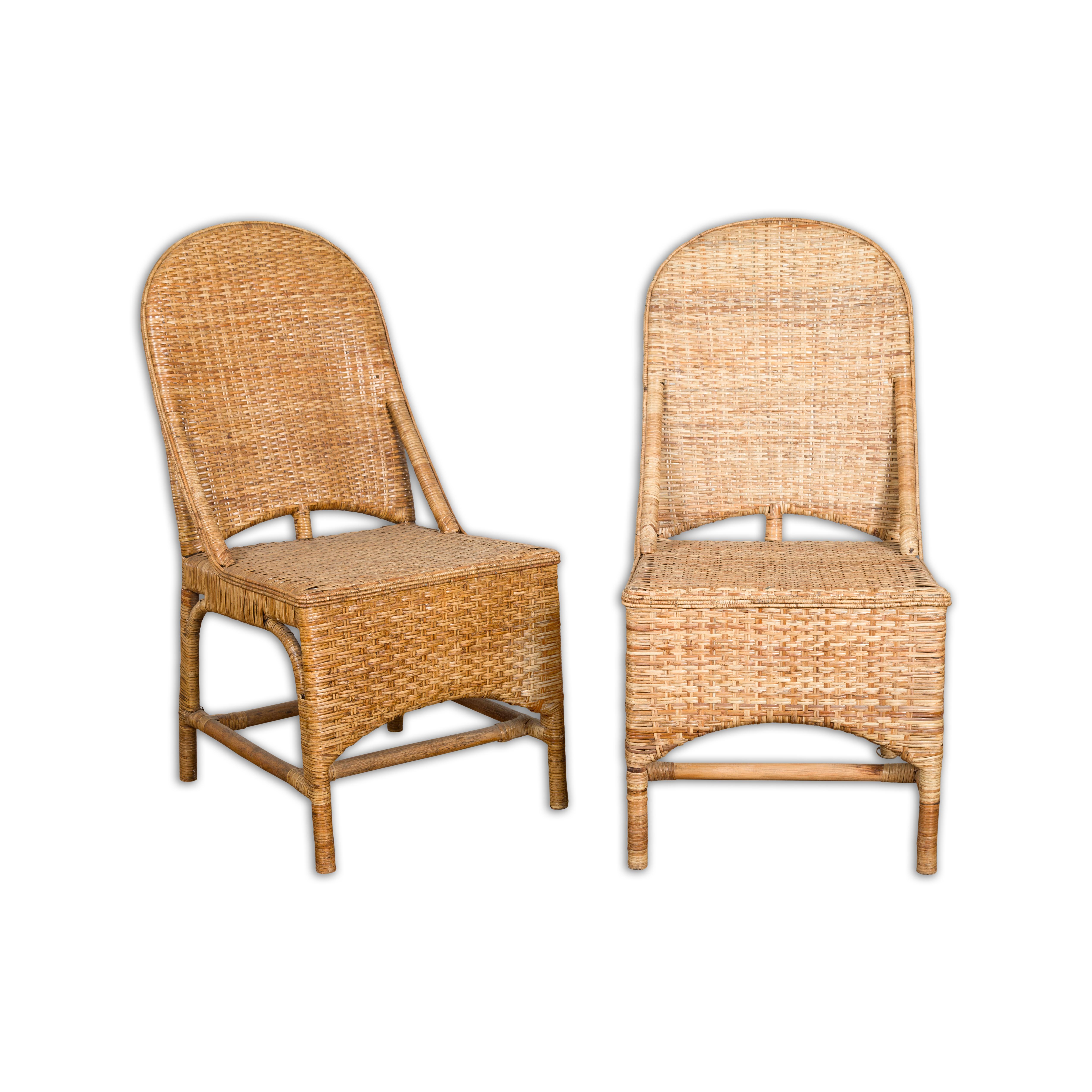 Vintage Country Style Rattan Chairs with Covered Front Aprons, Sold Each For Sale 8