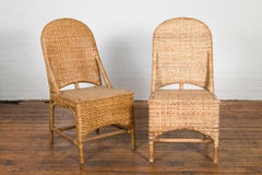 Vintage Country Style Rattan Chairs with Covered Front Aprons, Sold Each