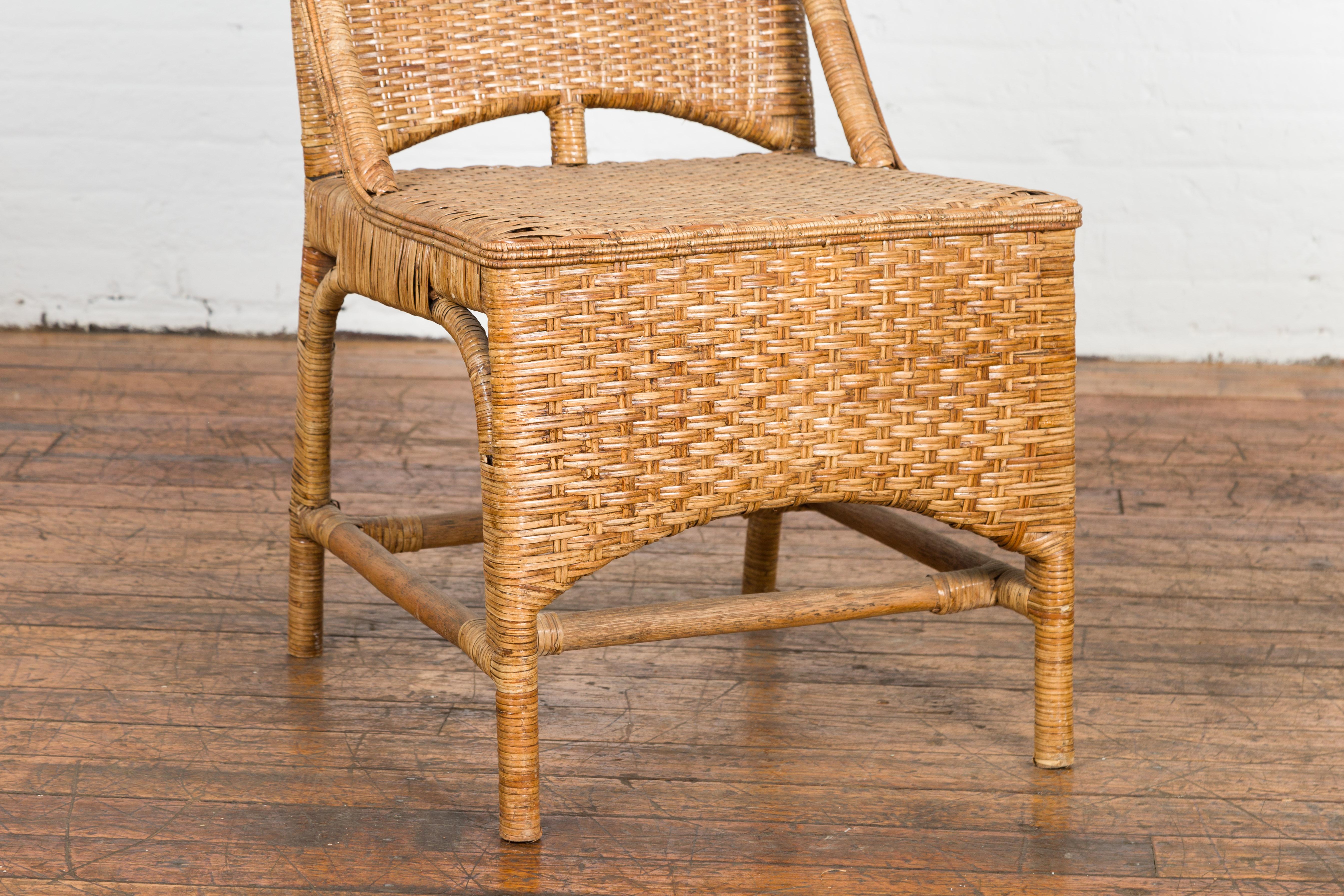 Woven Vintage Country Style Rattan Chairs with Covered Front Aprons, Sold Each For Sale