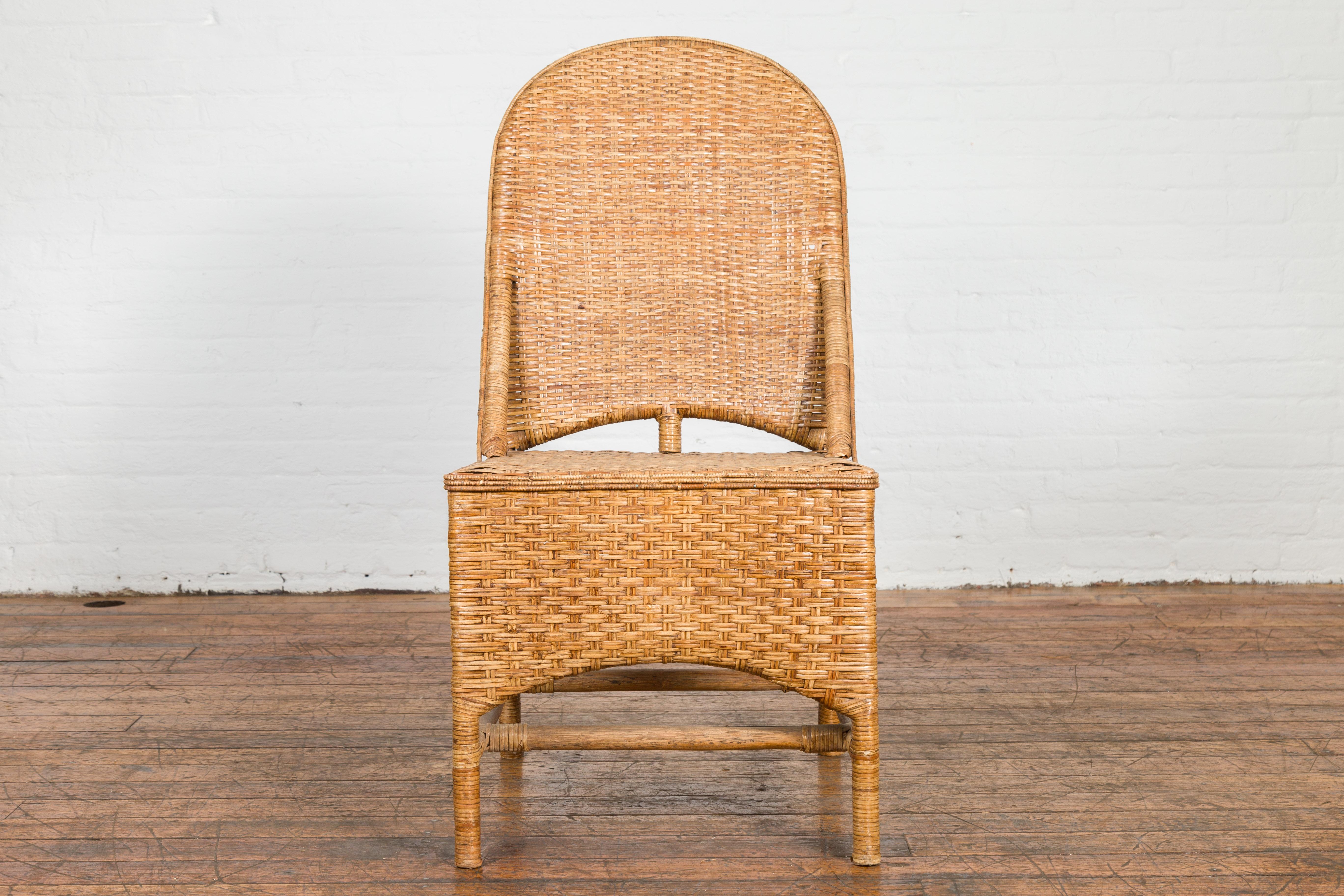20th Century Vintage Country Style Rattan Chairs with Covered Front Aprons, Sold Each For Sale
