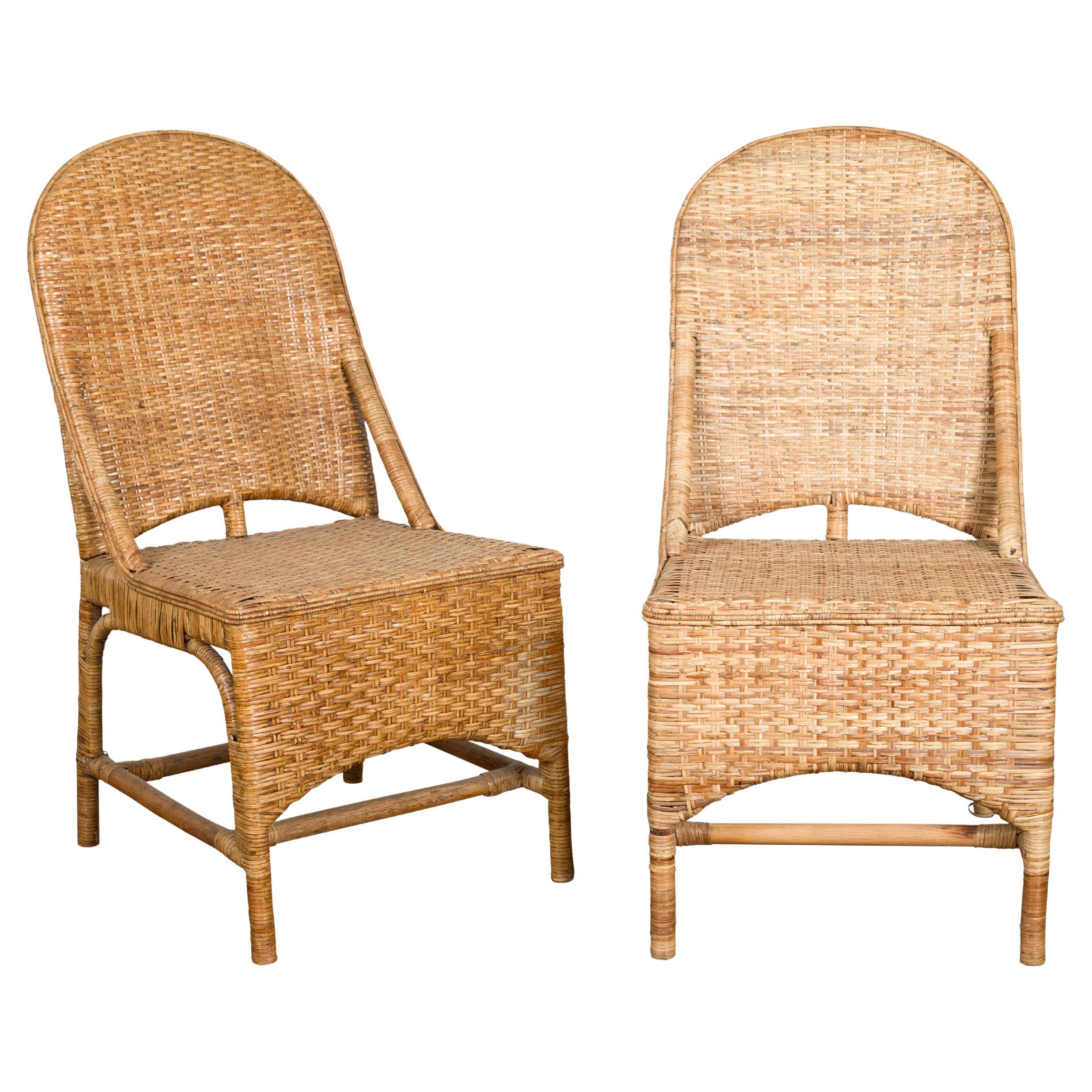 Vintage Country Style Rattan Chairs with Covered Front Aprons, Sold Each For Sale