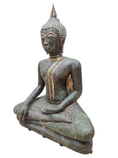 Vintage Thai Gilt Bronze Seated Buddha Sculpture in Earth-Touching Mudra