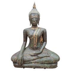 Vintage Thai Gilt Bronze Seated Buddha Sculpture in Earth-Touching Mudra