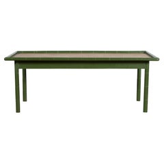 Retro Thai Green Painted Faux Bamboo Coffee Table with Woven Rattan Top
