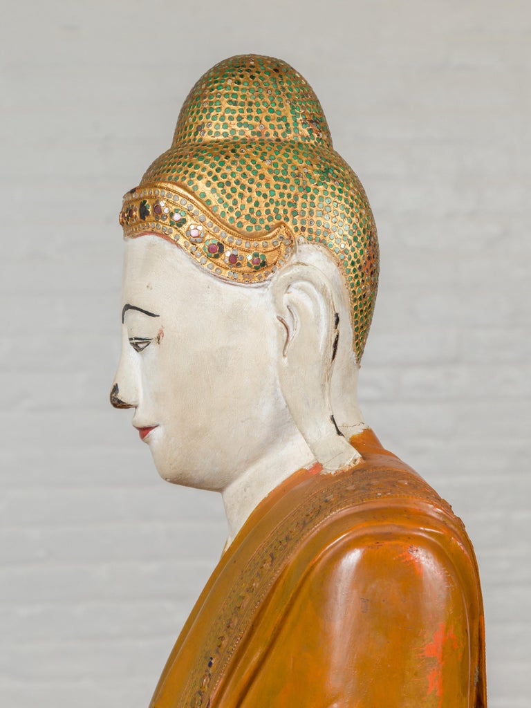 20th Century Vintage Thai Hand Painted and Gilt Buddha in Mandalay Style with Jewelry Motifs For Sale