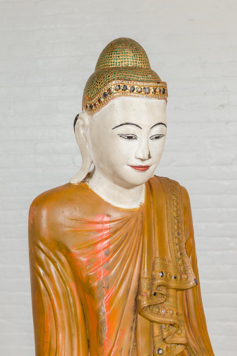 Vintage Thai Hand Painted and Gilt Buddha in Mandalay Style with Jewelry Motifs For Sale 2