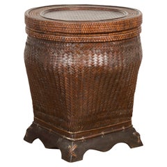 Vintage Thai Hand-Woven Rattan and Bamboo Storage Basket with Brown Patina