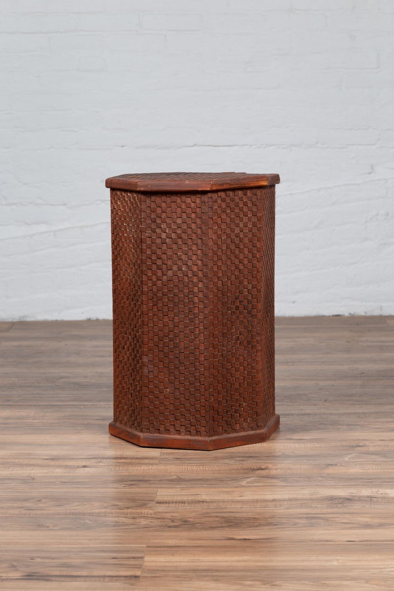 Vintage Thai Hexagonal Wooden Clothes Hamper With Checkered Patterns For Sale At 1stdibs