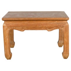 Vintage Teak Wood Low Table with Scalloped Apron and Hoof Feet