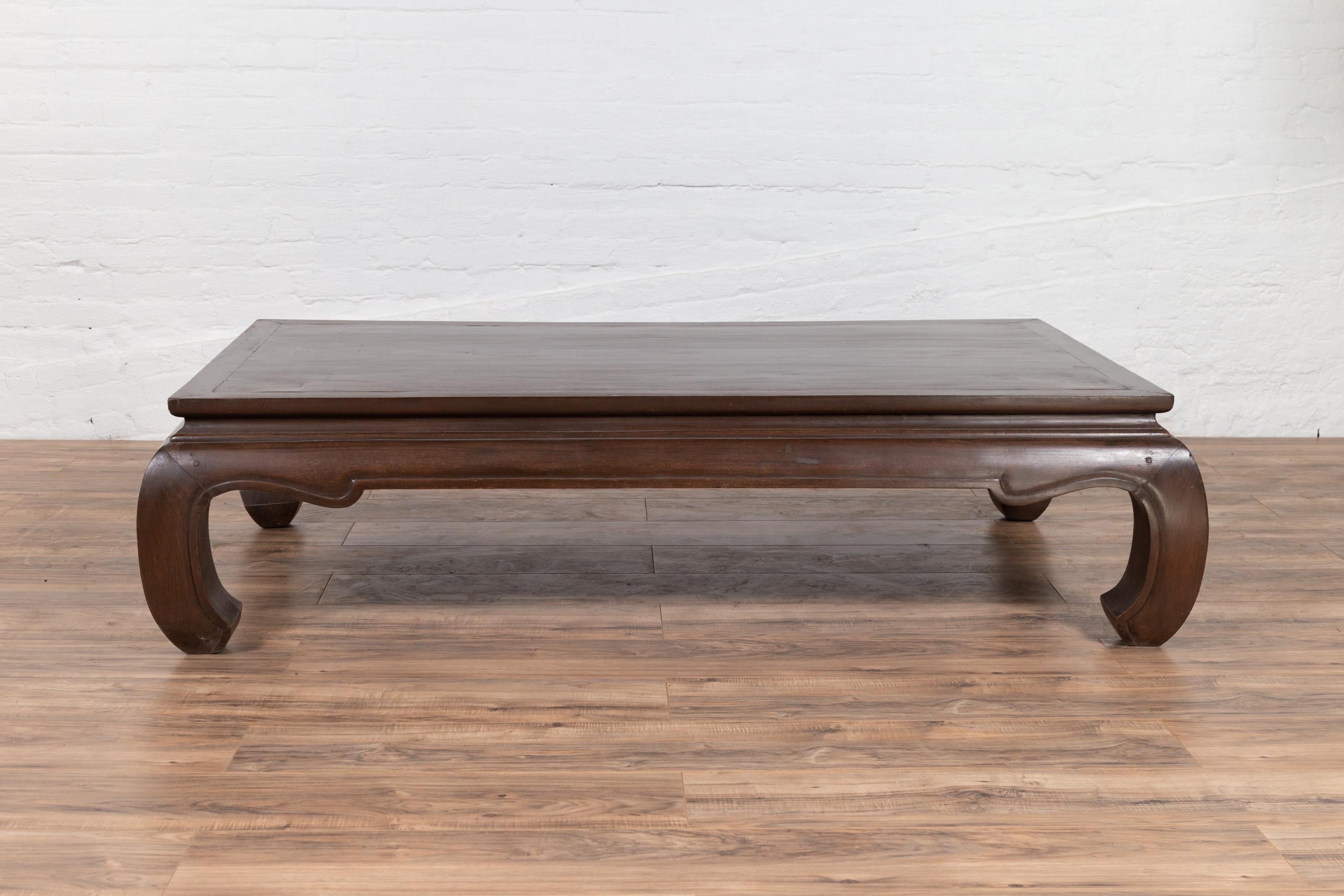 Vintage Thai Opium Bed Style Waisted Coffee Table with Dark Patina and Chow Legs 4