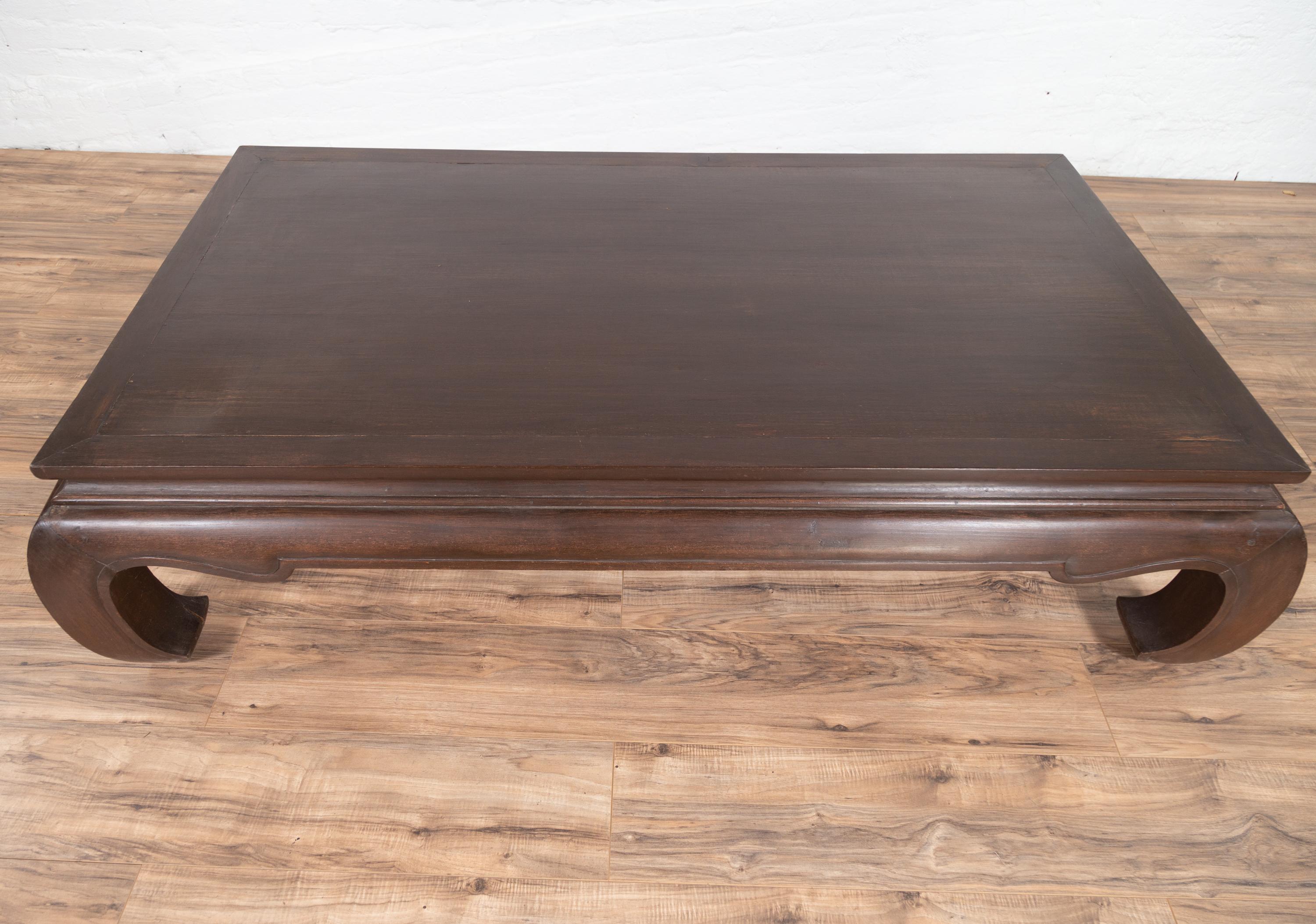 Vintage Thai Opium Bed Style Waisted Coffee Table with Dark Patina and Chow Legs 5