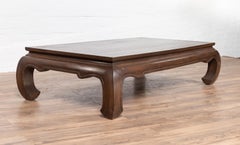 Vintage Thai Opium Bed Style Waisted Coffee Table with Dark Patina and Chow Legs