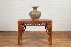 Vintage Thai Pottery Flower Vase with Distressed Patina, Verde and Oxblood Tones