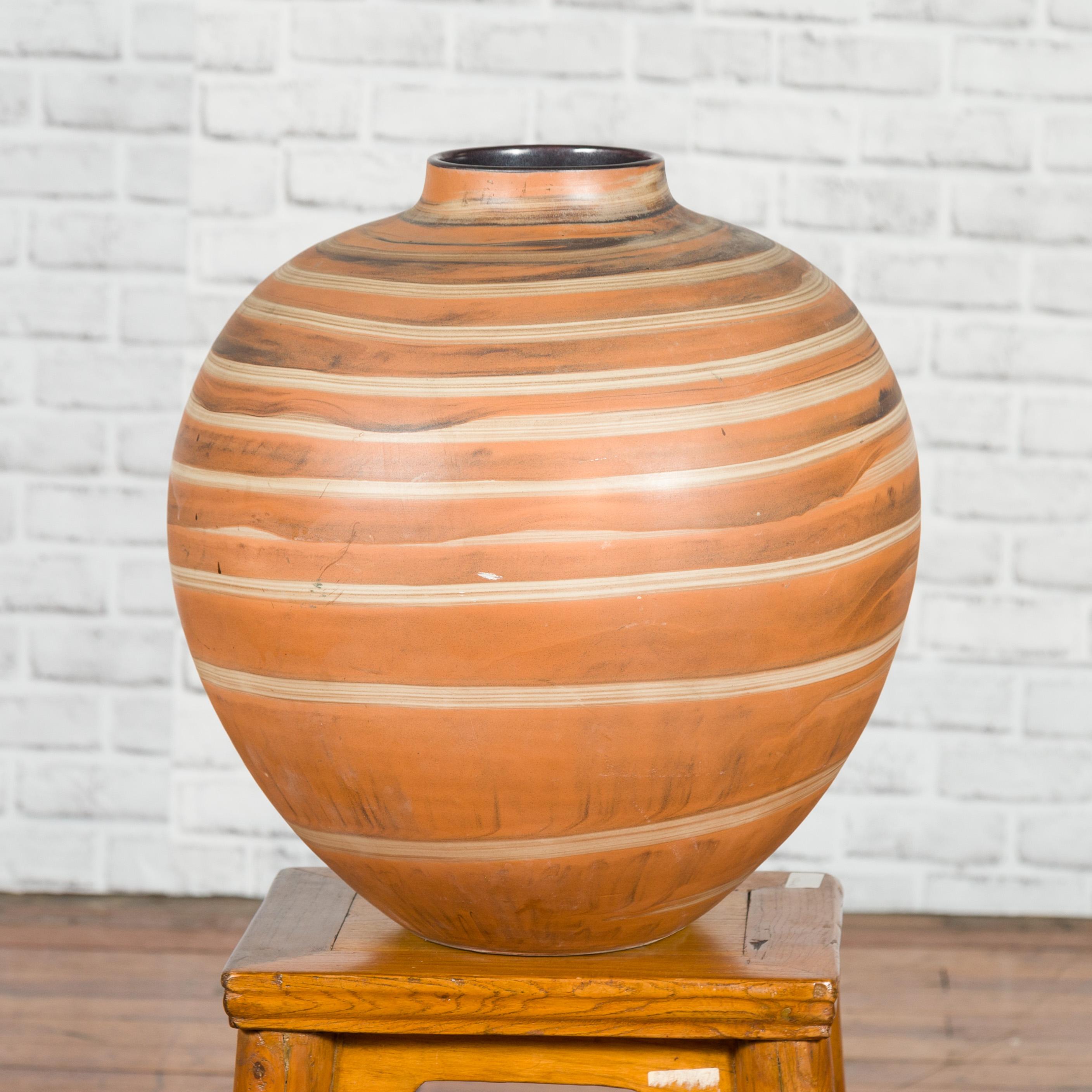 Vintage Thai Prem Collection Striped Jar from Chiang Mai with Spiral Decor For Sale 3