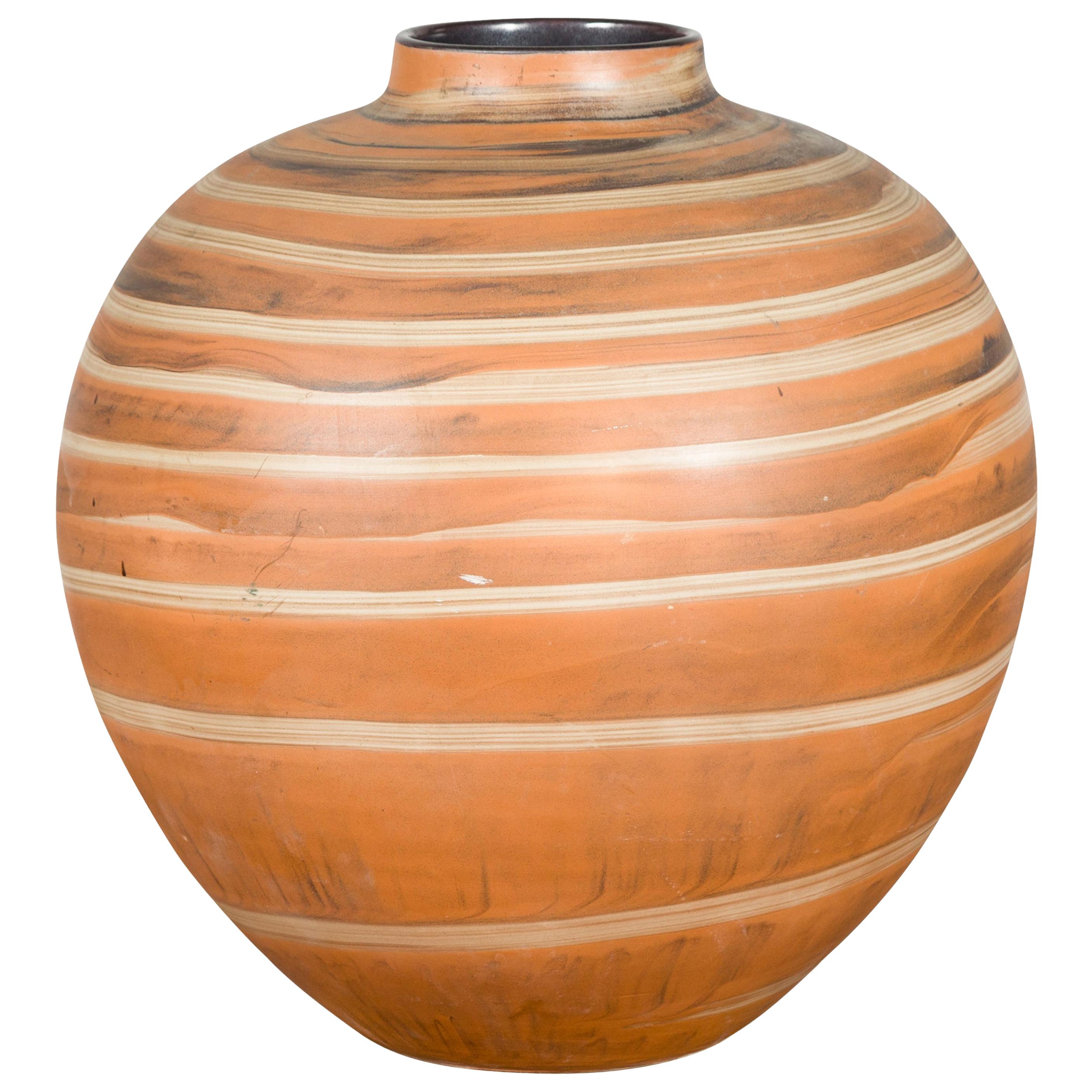 Vintage Thai Prem Collection Striped Jar from Chiang Mai with Spiral Decor For Sale
