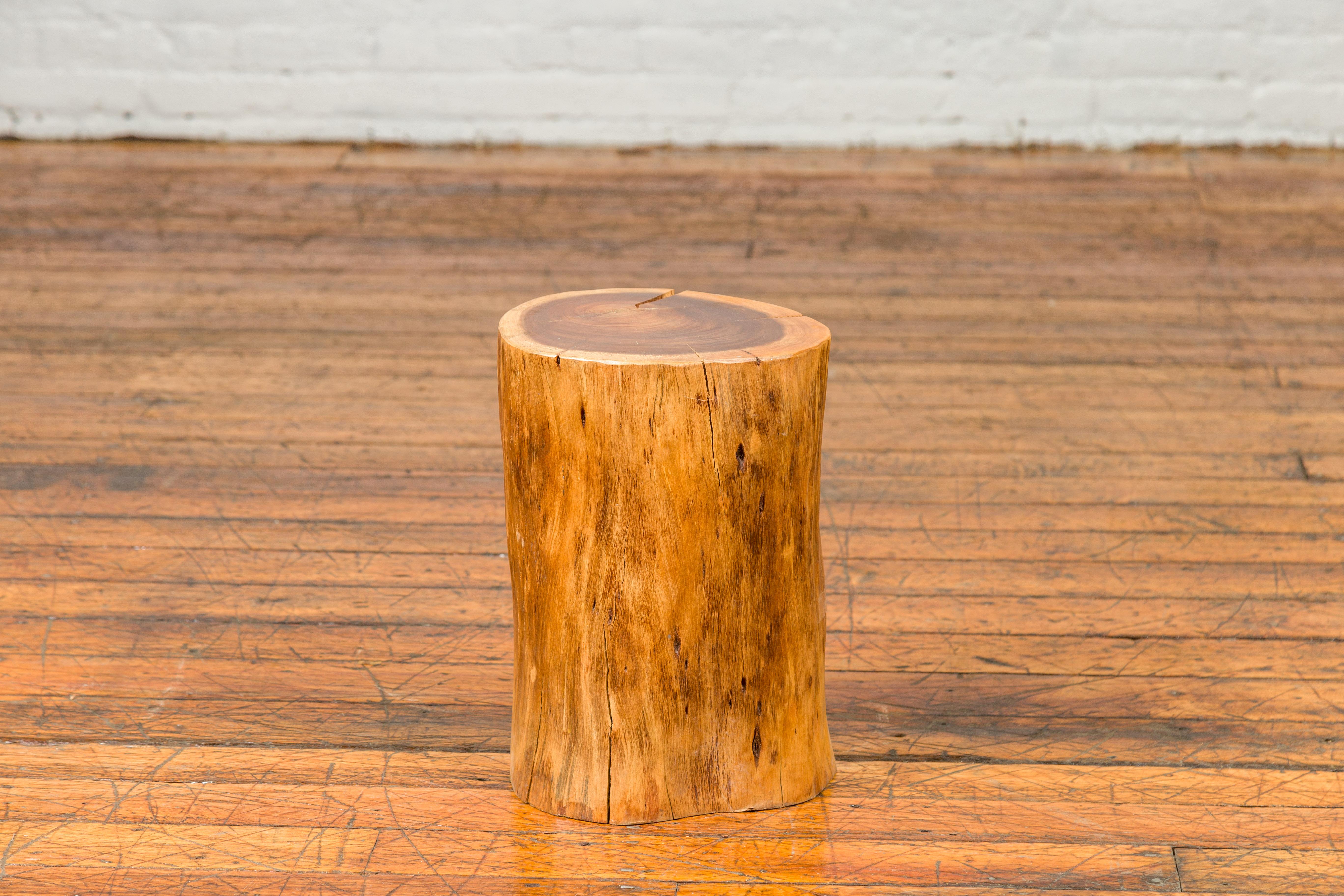 Thai Robust Midcentury Rustic Tree Stump Pedestal, Stool or Drinks Table For Sale