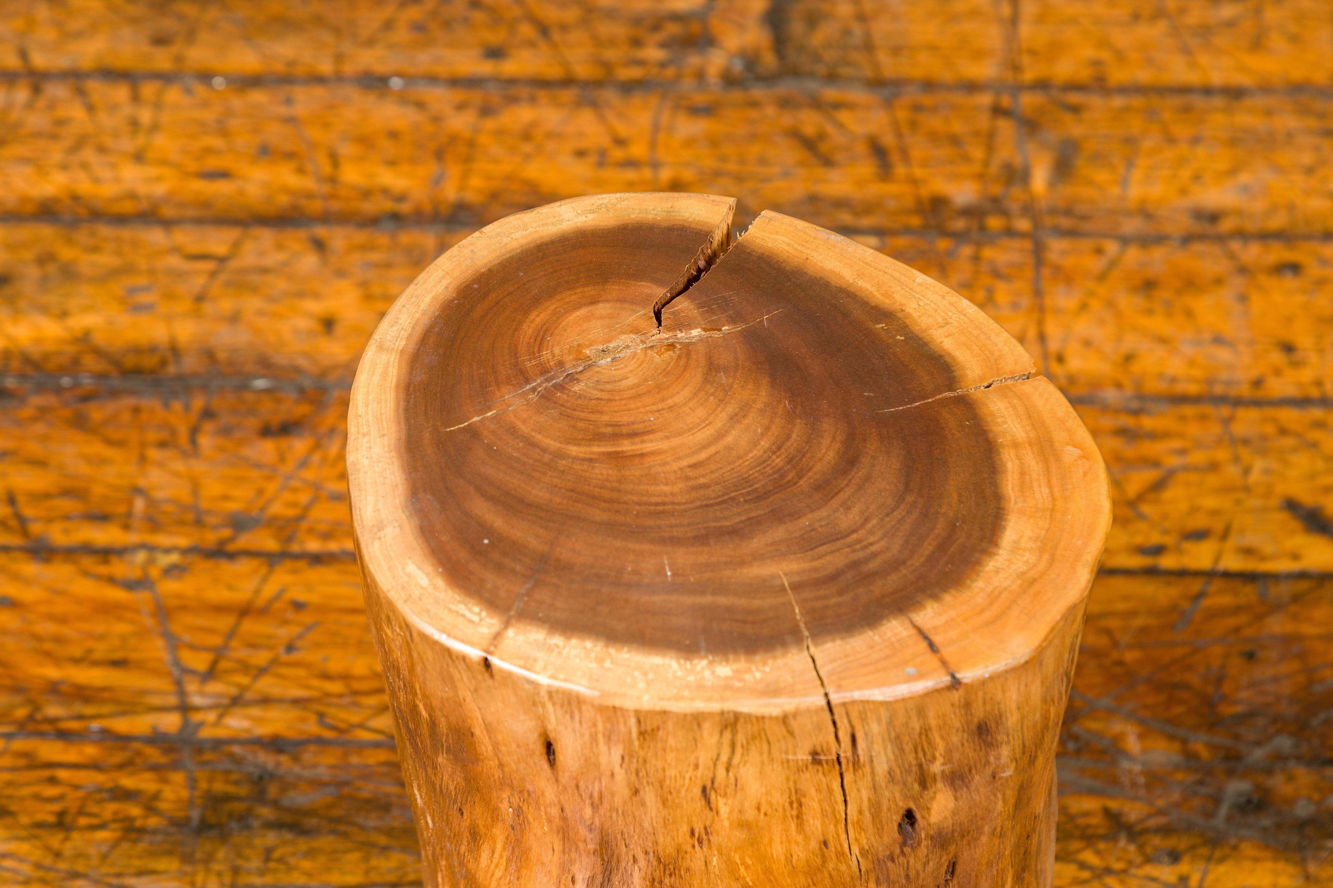 Wood Vintage Thai Rustic Tree Stump Pedestal, Stool or Drinks Table For Sale
