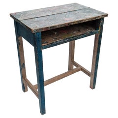 Vintage Thai School Desk with Painted Desktop, North Thailand, Mid-20th Century