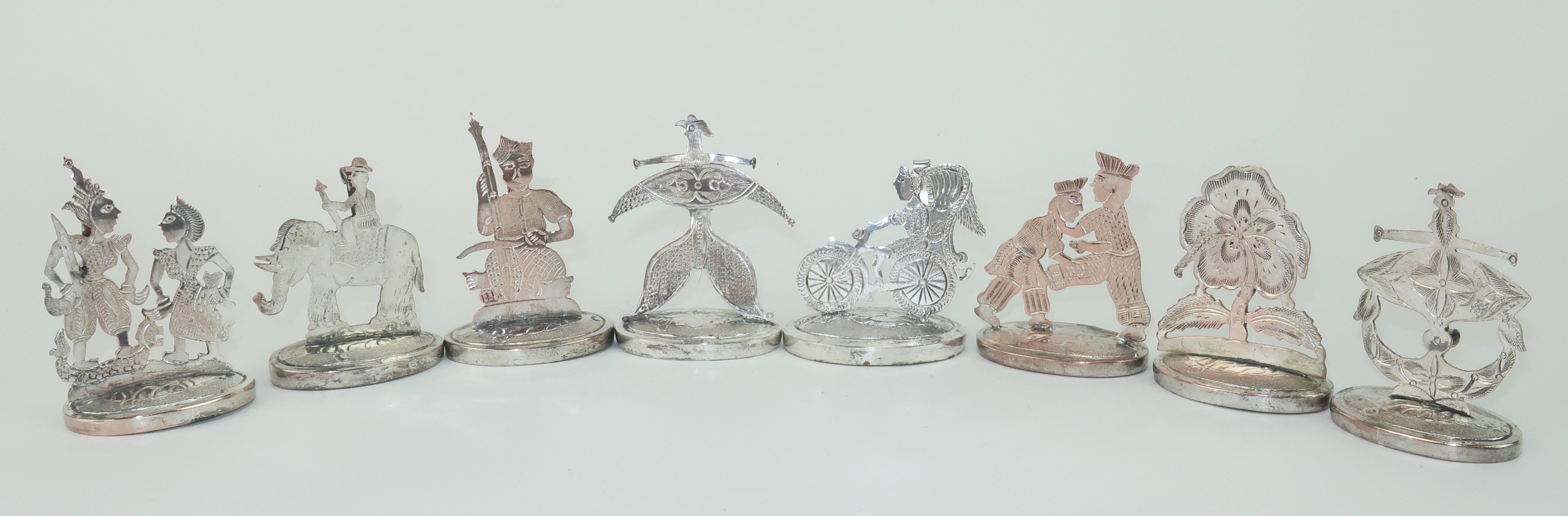 Vintage Thai Silver Place Card Holders, Set of 8 7