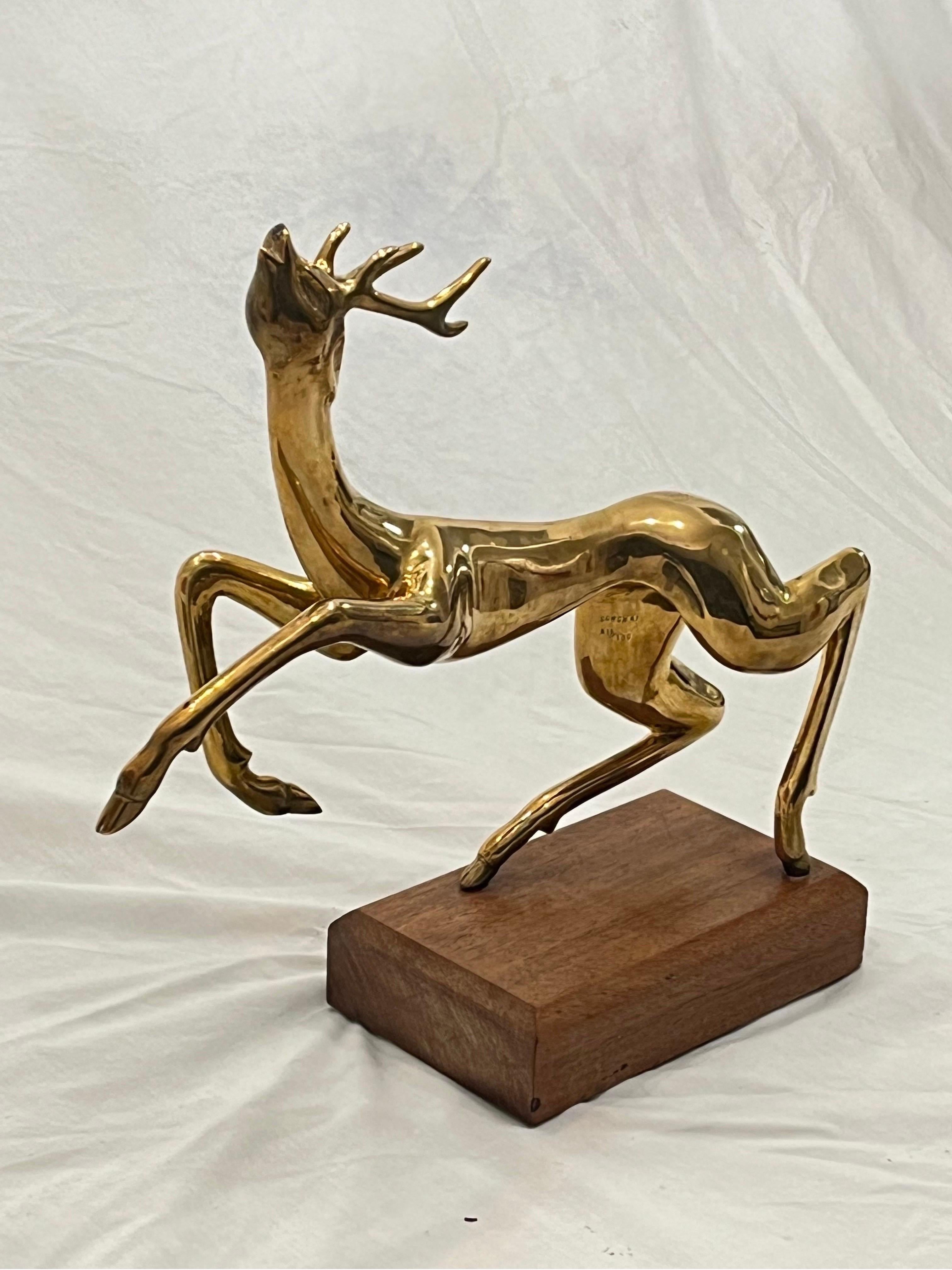 Vintage Thai Somchai Hattakitkosol Signed Solid Bronze Sculpture of Leaping Deer For Sale 4