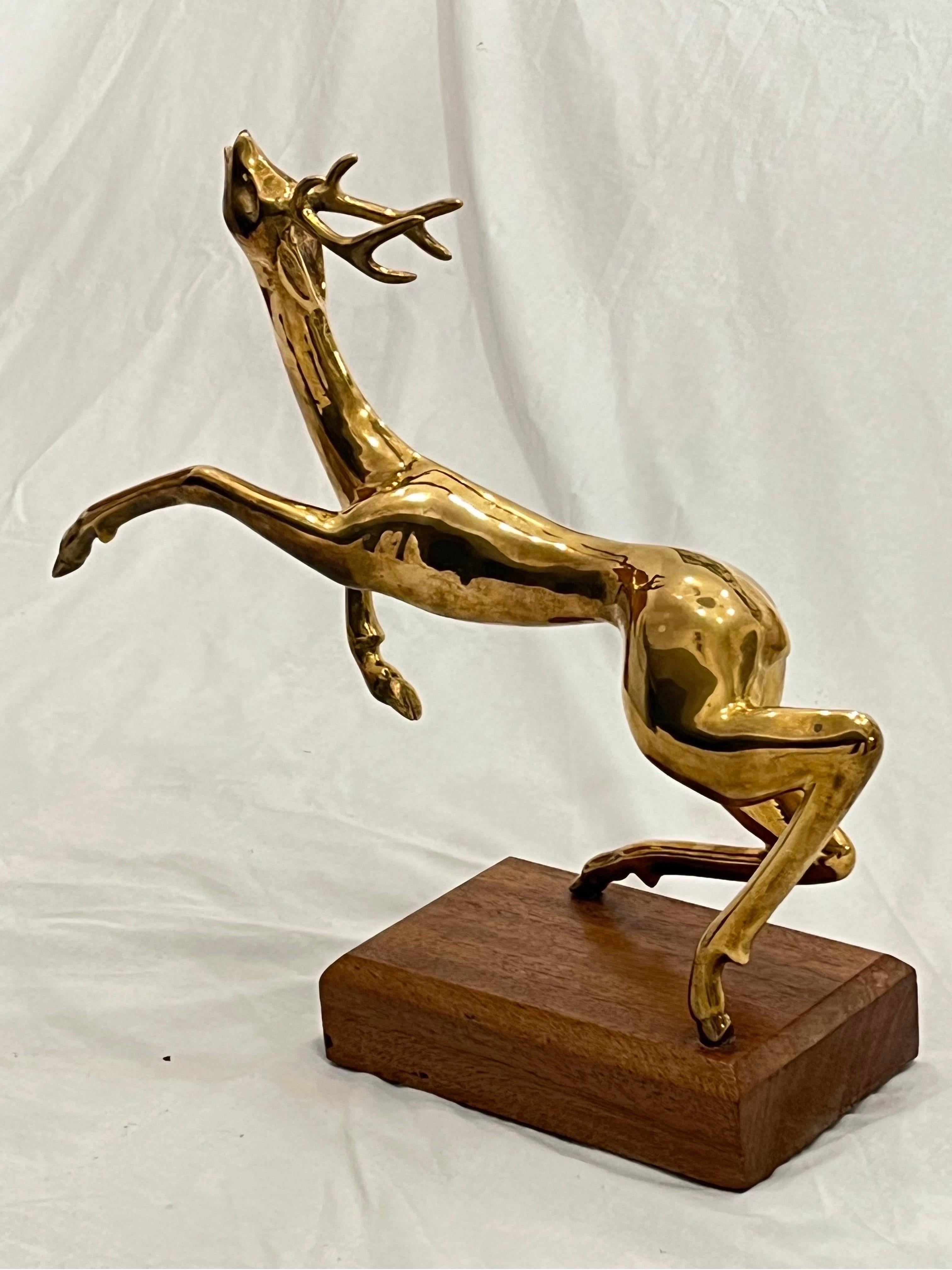 Vintage Thai Somchai Hattakitkosol Signed Solid Bronze Sculpture of Leaping Deer For Sale 5
