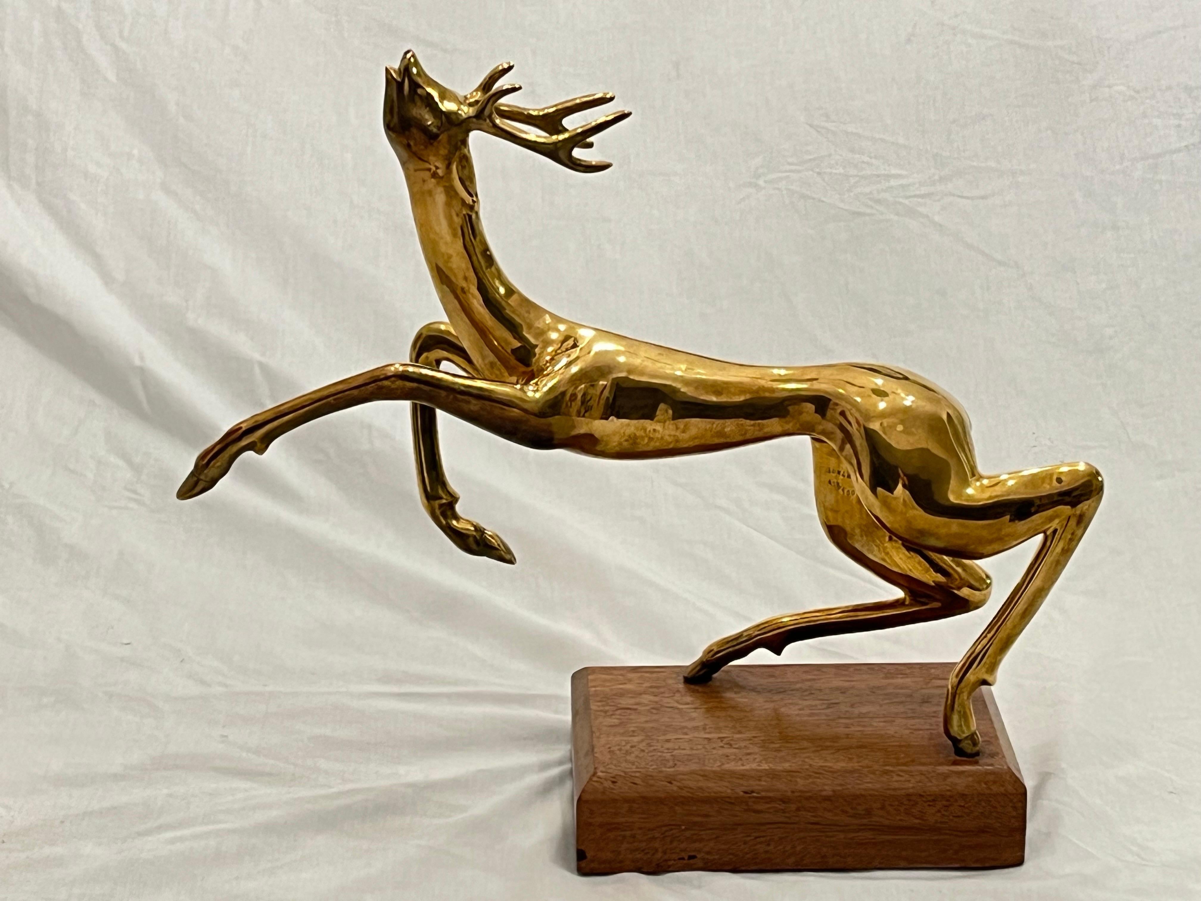 Vintage Thai Somchai Hattakitkosol Signed Solid Bronze Sculpture of Leaping Deer For Sale 6