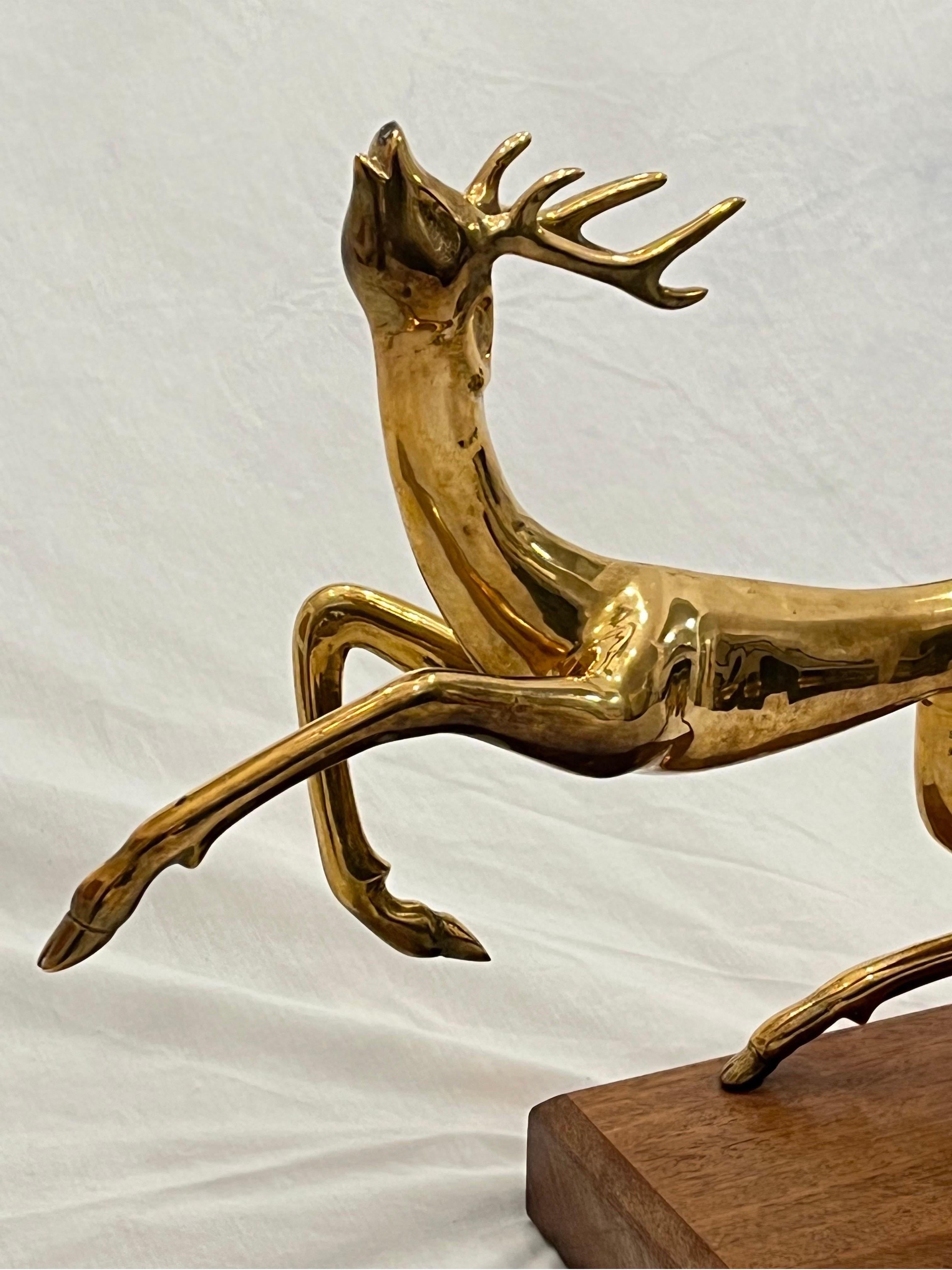 Vintage Thai Somchai Hattakitkosol Signed Solid Bronze Sculpture of Leaping Deer For Sale 7
