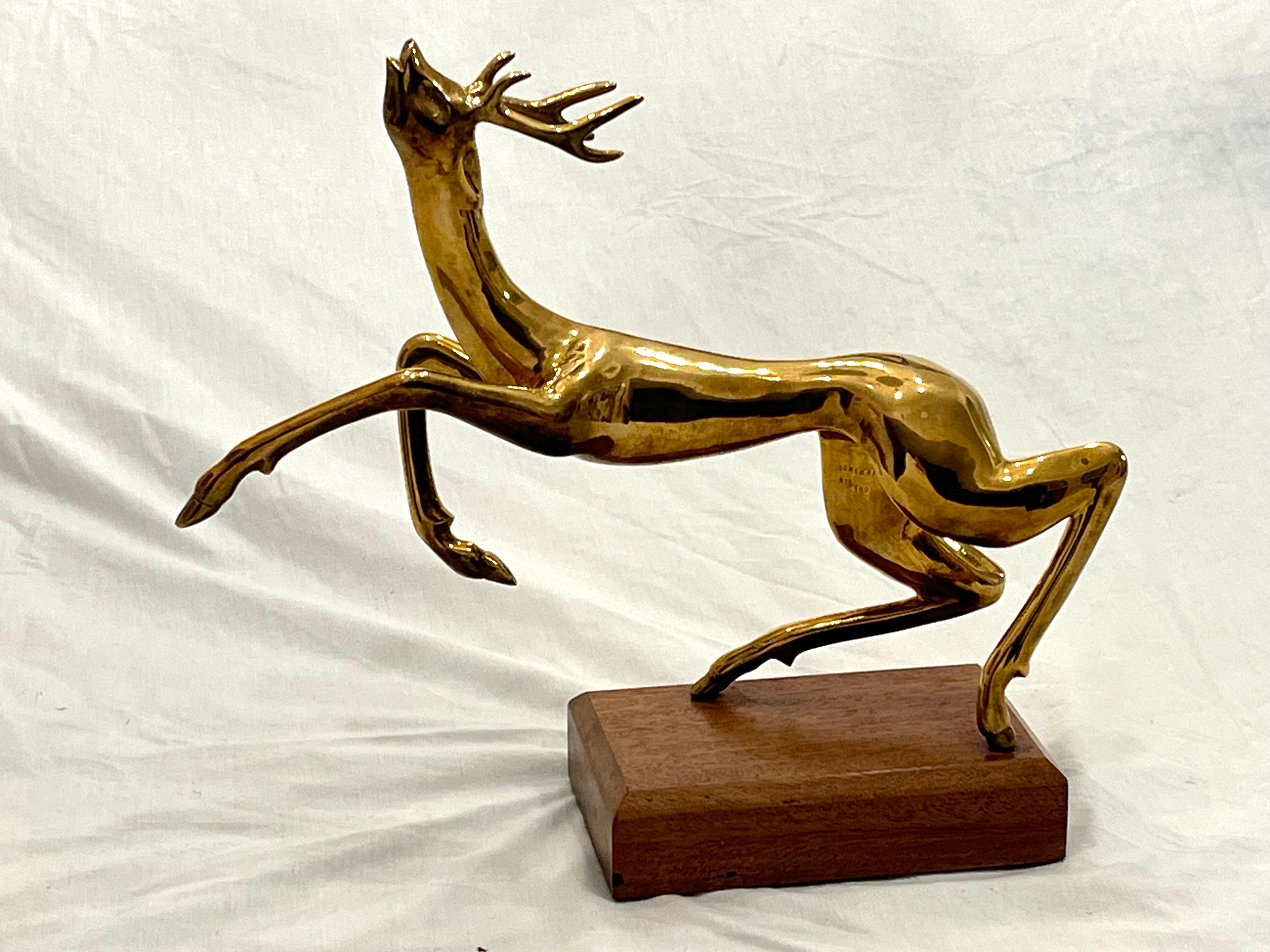 Vintage Thai Somchai Hattakitkosol Signed Solid Bronze Sculpture of Leaping Deer For Sale 8
