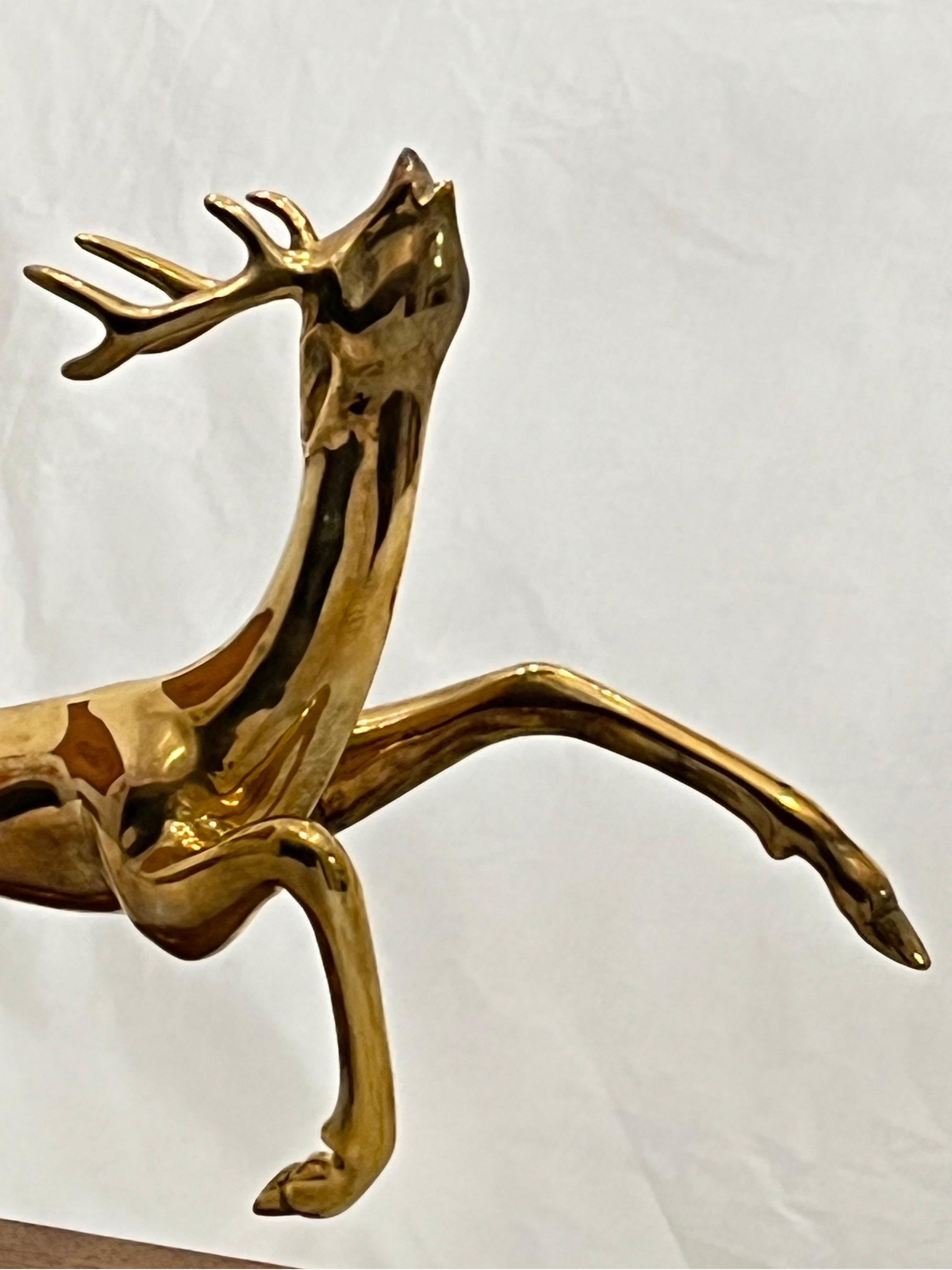 Vintage Thai Somchai Hattakitkosol Signed Solid Bronze Sculpture of Leaping Deer For Sale 9